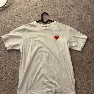 Comme des Garcons White Tee with Red Heart Logo